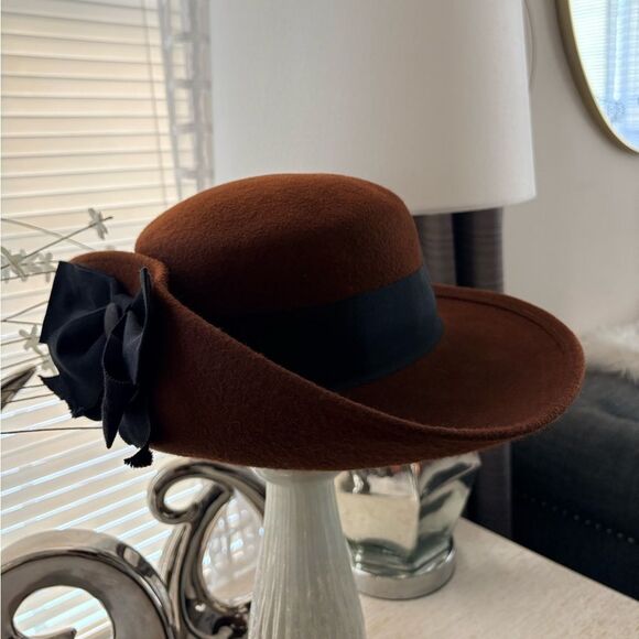 VTG Brown Wool Flip Back Black Bow Hat main image 8